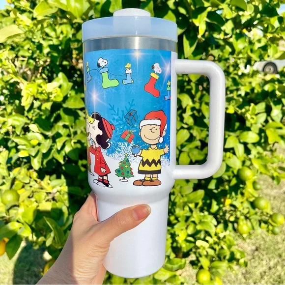 NEW 40oz tumbler Peanuts Snoopy friends Christmas 40 oz Cups stainless travel - Picture 3 of 6